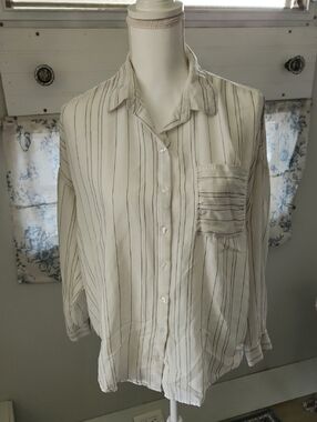 Eden & Olivia Cream Blouse with Black Pinstripes